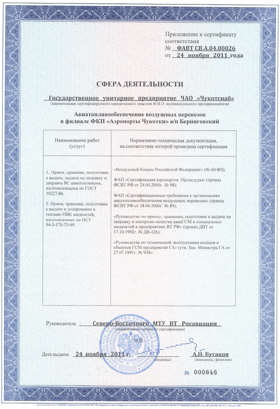 Сертификат соответствия Беринговский